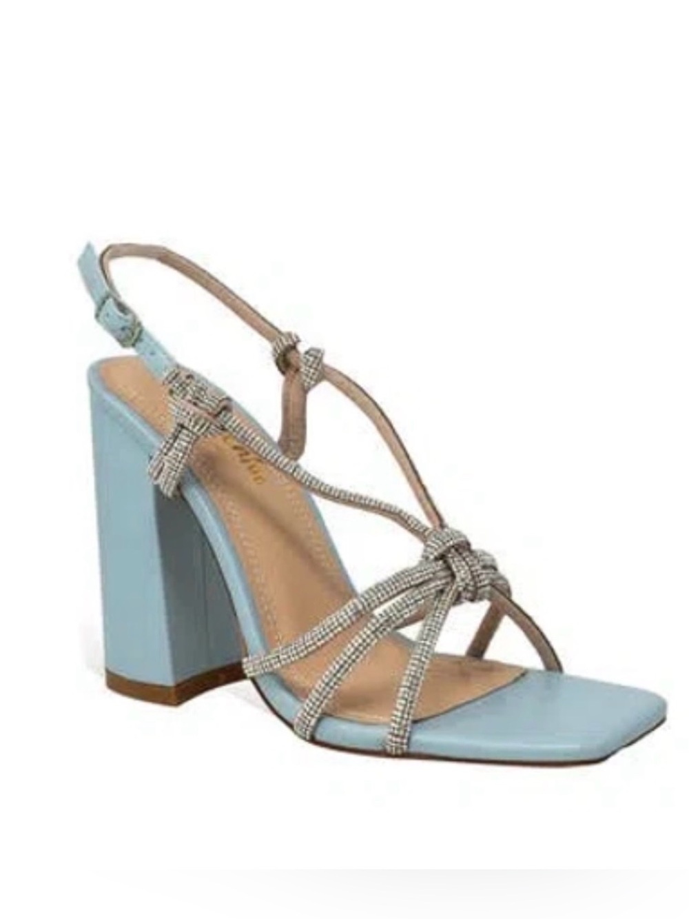 Chase and Chloe Azalea Light Blue Knotted Strap Block Heel Sandals- NEW